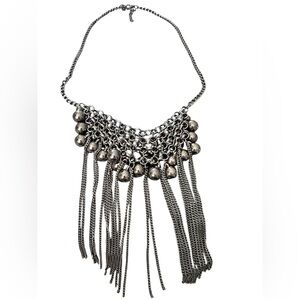 Silver Fringe Statement Necklace